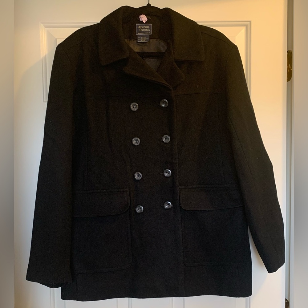 Solid Black Wool Double Breasted/Peacoat - image 1